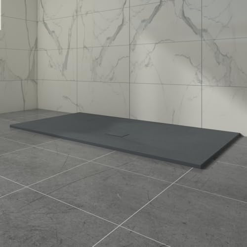 Aquariss SMC 1800 x 1000 mm Rectangular Wetroom Shower Base Tray Anthracite | Slate Effect Shower Tray with Slip Resistance, for Bathroom Shower Door Enclosure, Walk In Shower Base, Slimline