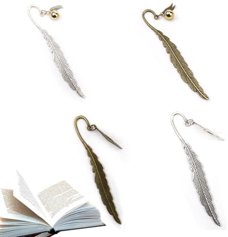 CHSEROK 4 Stück Vintage Lesezeichen Feder Lesezeichen, Metall Feder Lesezeichen, Vintage-Buchseitenmarkierungen, Zauberfeder Lesezeichen, für Bücher, Dekoration, Geschenke