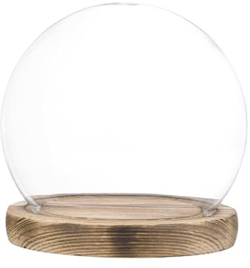 M METERXITY Cloche Glass Dome, D4.7In Ball Jar with Wooden Base for DIY Snow Globes/Small Plants/Flowers/Candles/Models/Souvenirs, Glass Display Case [Burnt]