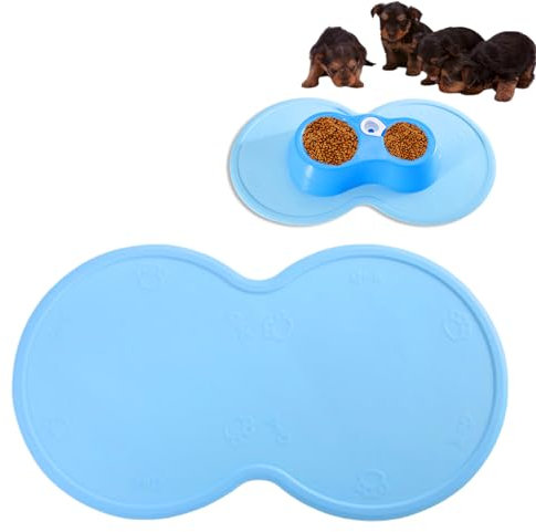 GUZHAIREN Cat Food Mat, Silicone Waterproof Dog Food Mat, Non-Skid Spill Proof Pet Feeding Mat for Food and Water, Easy to Clean Dog Placemat Food Tray, Pet Bowl Mat(Blue, 48 * 27cm)
