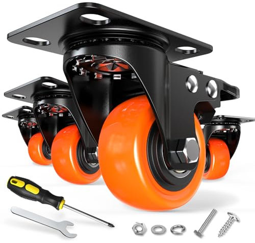 KOSTANZO 50mm Schwerlastrollen bis 250 kg - Möbelrollen Schwerlast mit 4 Bremsen - Transportrollen - Rollen für Möbel - Lenkrollen für innen und außen