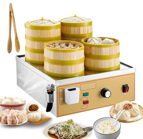 Vaporiera Elettrica A 4 Fori, Forno Commerciale per Panini al Vapore, Controllo della Temperatura, Cottura A Vapore di Verdure Domestica in Acciaio Inossidabile per Gnocchi di Panini Riso Ricette