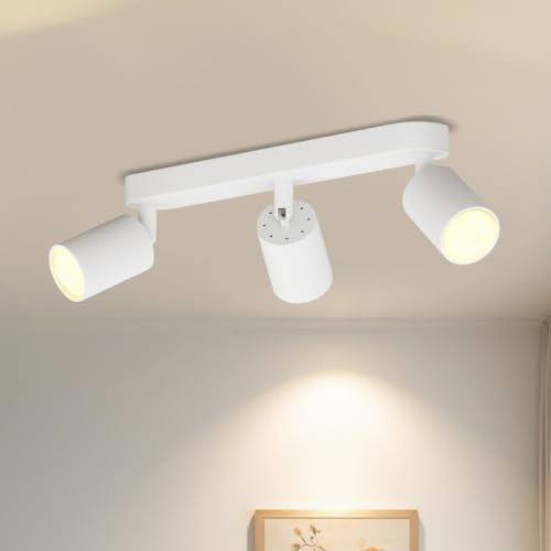 LVWIT Deckenstrahler LED Weiß 3 Flammig Deckenleuchte Schwenkbar GU10 Deckenlampe Spot Spotlight Lampe Modern Strahler Deckenspot für Küche, Wohnzimmer, Schlafzimmer(Ohne Glühbirnen)