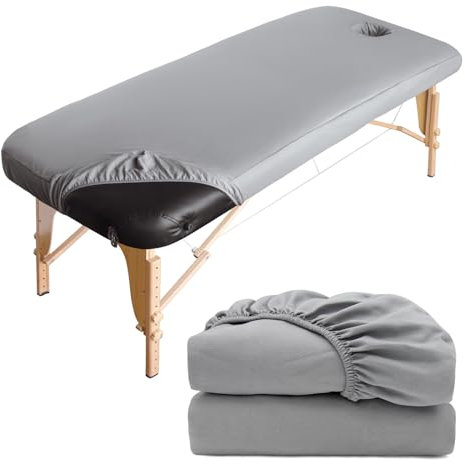 Luriseminger 2pcs Spannbezug mit Loch für Massageliege Wasserdicht, 70 x 190cm Ölresistenter Bezug für Massageliege Waschbar Massageliege Überzug für Kosmetik-Tische und Therapie-Bänke (Grau)