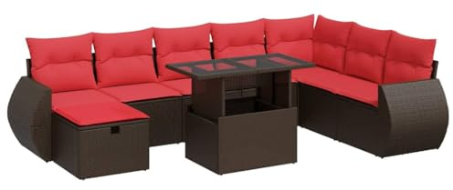 vidaXL 9-Piece Garden Sofa Set with Cushion Black Poly Rattan, Outdoor Sofa Set, Garden Sofa Set, Lounge Set, Sofa Set Patio