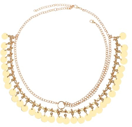 JewelryWe Boho Kopfkette Kopfschmuck für Damen: Gold Kopf Kette Haarschmuck Stirnschmuck mit Münzen Bohemian Stirnband Quaste Haarband Haarkette Braut Schmuck Accessoires für Festival Hochzeit Party
