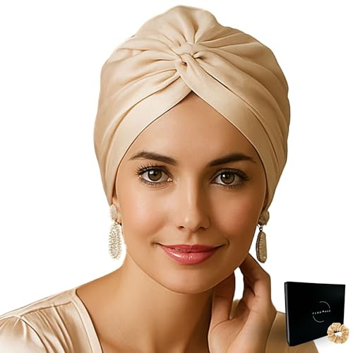 Flortree Cuffia in seta per dormire per capelli sani durante la notte, mantiene la forma dei ricci, previene l'effetto crespo e la rottura dei capelli, per donne con tutti i tipi di capelli (champagne