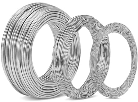 3 Rollo Alambre de Aluminio para Manualidades, Joyeria Fabricacion(1/2/3mm) | Rairsky Alambre Manualidades, Alambre de Aluminio para Modelado de Esqueleto, Manualidad, Rebordear, Plata (10 m/Rollo)