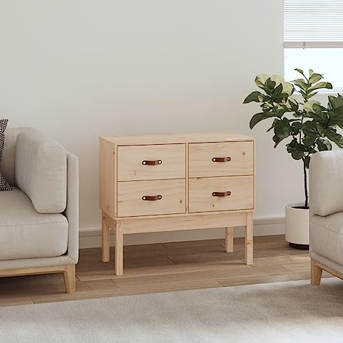 TEKGHUT Armoire console 90 x 40 x 78 cm en pin massif avec 4 tiroirs de rangement, armoire d'appoint, armoire de couloir, pour salon, chambre à coucher, bureau, décoration