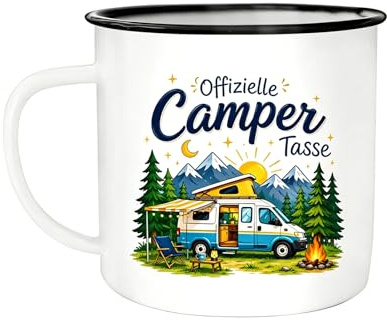 Camper Geschenke, Emaille Tasse, Camping Tasse Offizielle Camper Tasse 300 ml Emaillebecher Camping Becher Geschenk für Camper Wohnmobil Wohnwagen Outdoor Kaffeebecher weihnachtsgeschenke