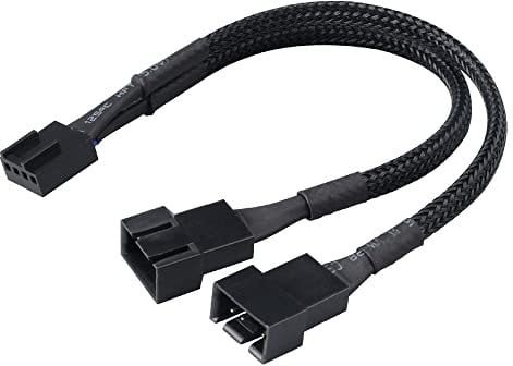 Akasa PWM Fan Splitter, 1 to 2 Ways 4-Pin PWM Fan, Speed Control PC Case Fan Splitter Extension Cable, Black Braided, 150mm 15cm, AK-CBFA04-15