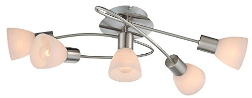 Moderne Deckenleuchte nickel-matt Glas weiß gestreift Globo PANNA 54533-5D