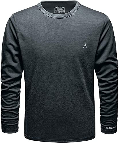 Schöffel Herren Merino Sport Shirt 1/1 Arm M, temperaturregulierendes Langarmshirt, atmungsaktives Funktionsunterwäsche-Shirt in Wollqualität, anthrazit, XL