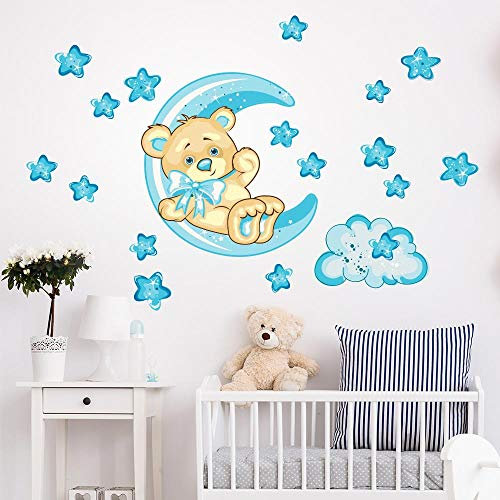 kina - R00318 Baby Wandaufkleber Ökologische und hypoallergene Weicher repositionierbarer Stoffeffekt - Mond Träum süß Neugeborene Wanddekoration Kinderzimmer selbstklebende Tapete