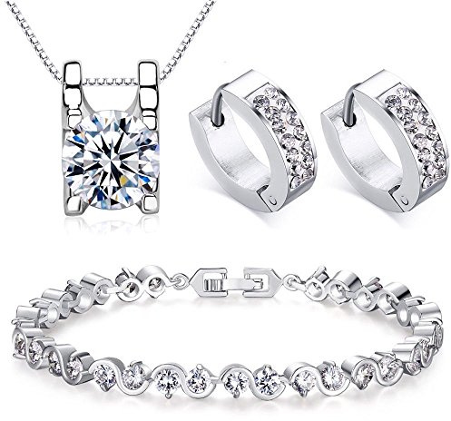 Kim Johanson Damen Schmuckset *Helena* in Silber I Halskette mit Anhänger aus 925 Sterling Silber I Armband rhodiniert I Mit weißen Kristallen besetzt inkl. Schmuckbeutel