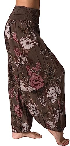 Italy Moda Haremshose Pumphose Hose Rose Alibabahose Ballonhose Strandhose XS-L (XS-L, Braun)