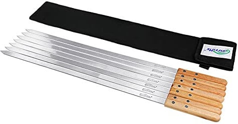 Goutime Spieße für Kabobs,Shish Kebab Holzspieße zum Grillen,Metall Edelstahl Barbecue BBQ Grill Spieße,Set von 7 mit Tasche (60cm lang,1.6cm Breite)
