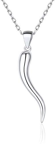 ChicSilver Silber Damen Halskette mit Charm Italienischer Horn Anhänger aus 925 Sterling Silber Charm Italienischer Horn Glücksbringer, Süße Geschenk für Mutter Tochter …