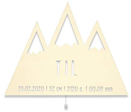 Nachtlicht Dekolampe Nachtleuchte Bela die Bergwelt Kinderzimmer-Lampe/Tauf-Geschenk oder zur Geburt/Personalisiert mit Wunsch-Name für Mädchen oder Jungen Schlummerlich Berg [Energieklasse A++]