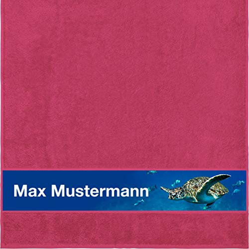 Duschtuch mit Namen - personalisiert - Motiv Tiere - Schildkröte - viele Farben & Motive - Dusch-Handtuch - fuchsia - Größe 70x140 cm - persönliches Geschenk mit Wunsch-Motiv und Wunsch-Name