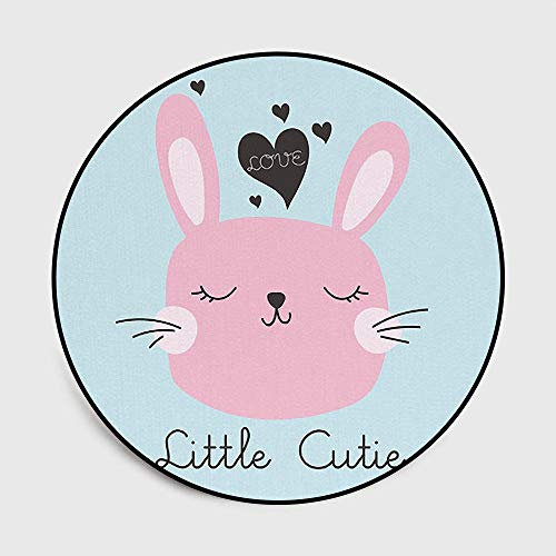 Outdoor-QJ Kinderteppich Spielteppich Kinderzimmerteppich Runder Netter rosa Hase für Wohnzimmer, Schlafzimmer, Kinderzimmer, Babyzimmer 100CM