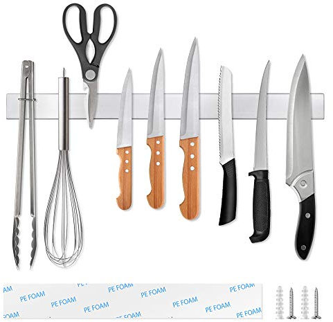 Ninonly Barre Magnetique pour Couteaux 50cm(20inch) Barre Aimantée Porte Couteaux Adhesif Porte Couteaux Magnetique Mural en Acier Inoxydable, pour les Couteaux Ustensiles de Cuisine, et Outils