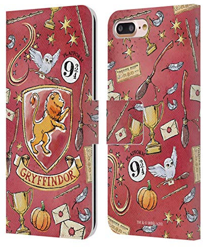 Head Case Designs Offizielle Harry Potter Gryffindor Muster Deathly Hallows XIII Leder-Wallet-Hülle Kompatibel mit Apple iPhone 7 Plus/iPhone 8 Plus