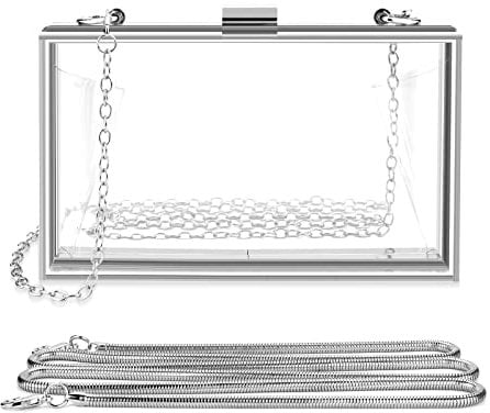 Klare Damen-Geldbörse, transparente Acryl-Clutch, transparente Stadion-zugelassene Umhängetasche, Abendhandtasche (Silber)