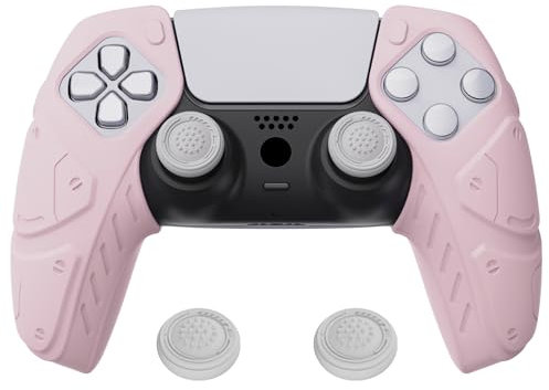 PlayVital Protection pour ps5 Coque Manette,Housse Silicone avec Capuchon pour ps5 Grips Joystick Controller Cover Skin Compatible avec Station de Charge,Édition Méca-Rose