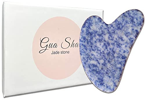 KUNSTIFY Premium Gua Sha Set, Beauty Produkte Jade Stein, Rosenquarz Stein Jade Roller, Gesichtsstein Anti Aging Guasha Stein für Gesichtsmassage Massage Roller Skin Care (Herz Blau)