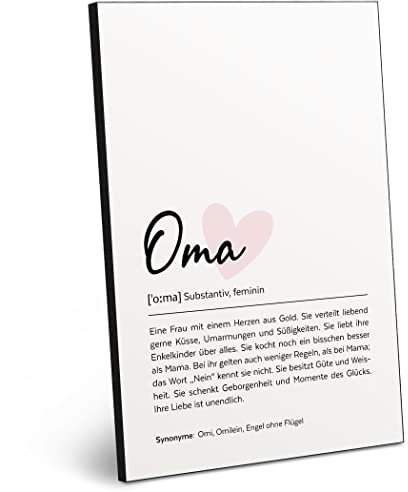 ARTFAVES® Worterklärung Oma (Handschrift) | Definition Bild als Geschenk | Holzschild mit Spruch zum Thema Oma | aus Dicker Holzplatte, benötigt keinen Rahmen