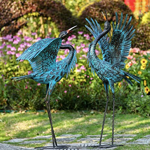 Natelf Garten-Kranich-Skulpturen und Statuen, blaue Reiher-Dekoration, für den Außenbereich, große Vogelhof-Kunst, stehende Metallreiher, Rasenornamente für Zuhause, Hinterhof, Dekorationen (2 Stück)