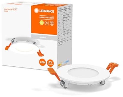 LEDVANCE Downlight LED: für Decke, RECESS SLIM DOWNLIGHT / 4,50 W, 220…240 V, Ausstrahlungswinkel: 110, Warm weiß, 3000 K, Gehäusematerial: POLYPROPHYLENE (PP)/POLYAMID, IP20