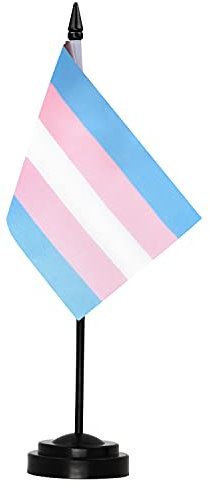 Anley Transgender Trans Pride Deluxe Set di bandiere da scrivania - Bandiera da tavolo in miniatura 6 x 4 pollici con asta solida da 12 - Colore vivido e resistente allo sbiadimento