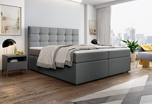 A-dekor home Boxspringbett Fenix Hotelbett, kontinentales Bett, Designerbett, 140/160/180x200cm, viele Farbvarianten, Zwei Bettkasten, Bonell Matratze, Topper (Inari 91 Hellgrau, 140 x 200 cm)