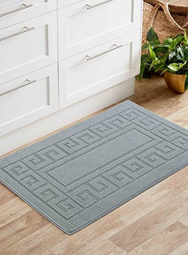 IVY Washable Door Mat Kitchen Mats Non Slip Greek Key Design Kitchen & Hall Runners Doormats, Dark Grey, 60x110 cm