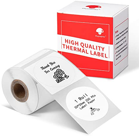 Phomemo Thermoetiketten-Logo-Aufkleber für M120/M220/M110/M200/M221 Etikettendrucker, 30x30mm rundes selbstklebendes Etikettenpapier verwendet für Logo-Druck, Haushaltsgegenstände markieren