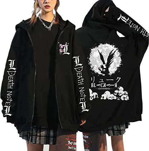 flowereyes Anime Death Note Zipper Hoodie Sweatshirt Yagami Light Cosplay Cardigan Sweatshirt L·Lawliet Lässige Kapuzenjacke mit Reißverschluss für Männer und Frauen