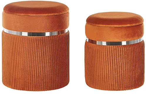 Beliani Pouf mit Stauraum rund Samtstoff orange 2er Set Sitzhocker Glamour Camdenton