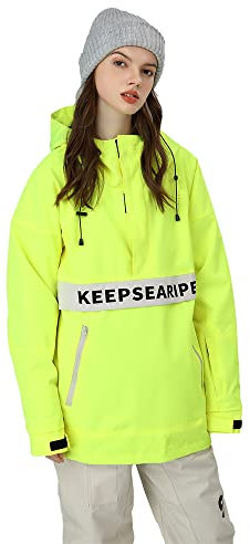 SEARIPE Damen-Skijacke für Herren, Schneejacke, wasserdicht, für Paare, Pullover, Snowboard, Kapuze, fluoreszierendes gelb, XS