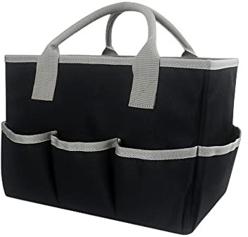 Desktop Tote and Stock Organize,Craft Storage Tote Bag,Teacher Helper Tote Bag,Art Caddy Organizer with Handles and 5 Pockets for Arts, Books, Stationery Office Desk Organize (Black)