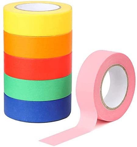 6 Cinta de Enmascarar Colores, 20MMx15M Cinta de Pintor, Cinta Carrocero, Cinta Adhesiva de Colores para Proteger las Superficies al Decorar, Adhesivo sin Disolventes, Removible sin Residuos