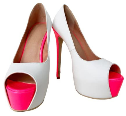 Frankie Hsu Escarpins à talons hauts à bout ouvert, style tendance, blanc vif, rose fluo, grande taille US4-19, chaussures habillées à pointes pour homme et femme, blanc, 50 EU
