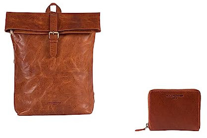 HOLZRICHTER Berlin Bundle No 1-6 cognac – Bestehend aus einem hochwertigen Rucksack und einer kompakten Geldbörse mit Reißverschluss handgefertigt aus Premium-Leder