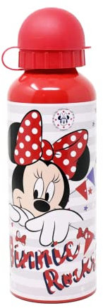 Disney Minnie Mouse Bottiglia Riutilizzabile, Design in Alluminio Resistente, Borraccia per Ragazze, Bottiglia da Viaggio, Capacità 500 ml (Rosso)