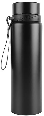 34OZ/1L Isolierte Wasserflasche, Schwarze Thermoskanne mit Intelligenter Temperaturanzeige, Tragbare Edelstahl-Wasserflasche mit Riemen, Intelligente Wasserflasche für Zuhause, Sport, Outdoor