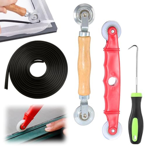 4 pezzi set di Bobine per Attrezzi, Maniglia Rossa, Rullo a Doppio Cuscinetto + Rullo per Schermo in Legno, Ruota in Metallo + Sollevatore per Schermo + Striscia per Schermo, Anti-Zanzara