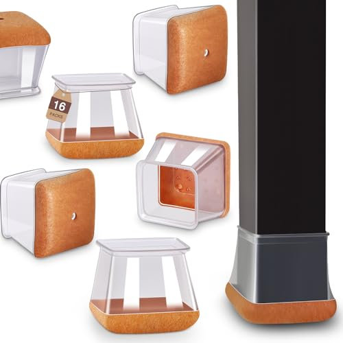 YOZON Chair Leg Floor Protectors Square Chair Leg Protectors for Hardwood Floors Silicone Caps Felt Non Slip Reduce Noise 16 Pack Clear Square L Fit:1 1/8-1 9/16 (27-40mm)