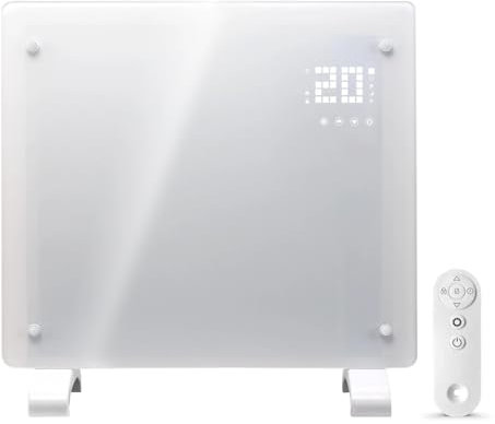 Devola Wifi Enabled Smart Electric Glass Panel Heater 500W | Alexa Heating Control, Open Window Detection, Wall Mounted & Free Standing Low Energy Heaters with Timer | Lot 20, DVPW500WH (White)