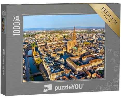 Puzzle 1000 Teile XXL „Luftaufnahme der Kathedrale Notre-Dame von Straßburg - Elsass, Frankreich“